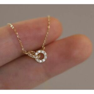 14k Gold Finish Circle Pendant Necklace Dainty CZ‎ Charm Minimalist Jewelry